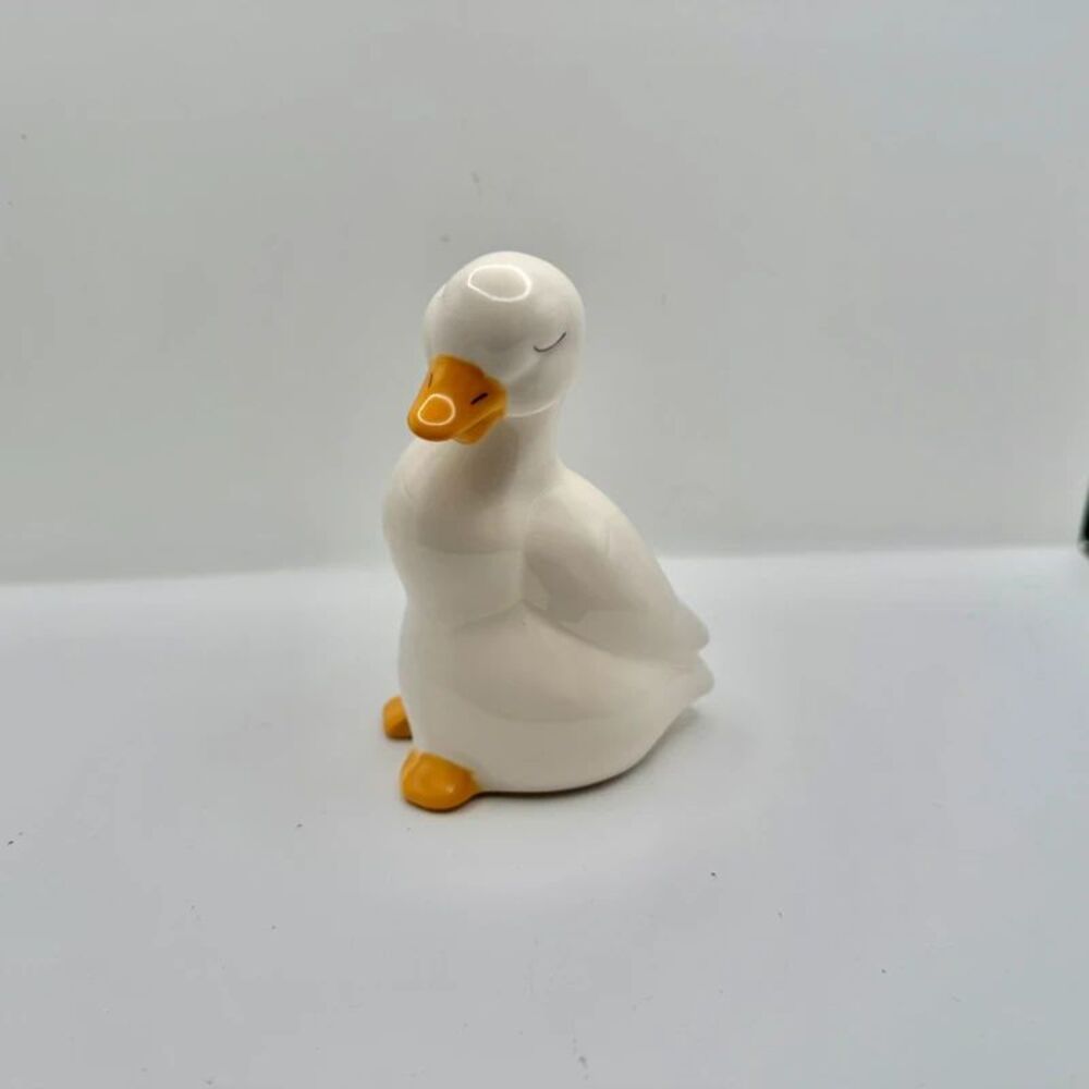 Vintage UCGC Ceramic Sleeping Duck Figurine 4.5" Glossy White Porcelain